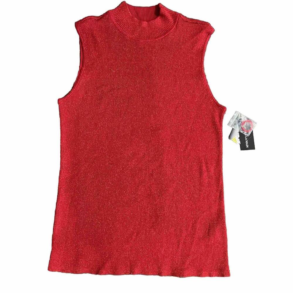 Nygard NWT  Sweater Vest Womens XL Red Sleeveless High Neck Shimmer Top Cotton